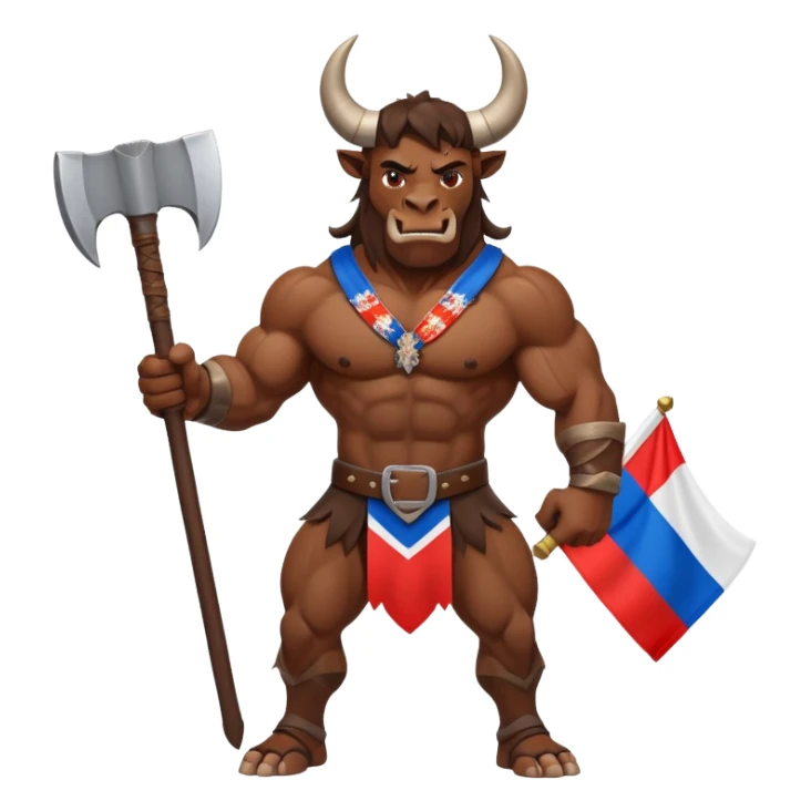 minotauro with axe and russian flag sticker