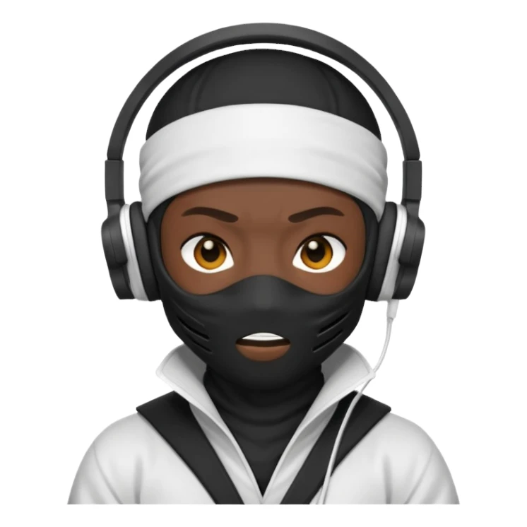 ninja, black fullface ninja with white headphone sticker
