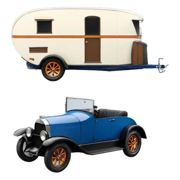 hot rod, caravan 1924 with trailer blue  sticker