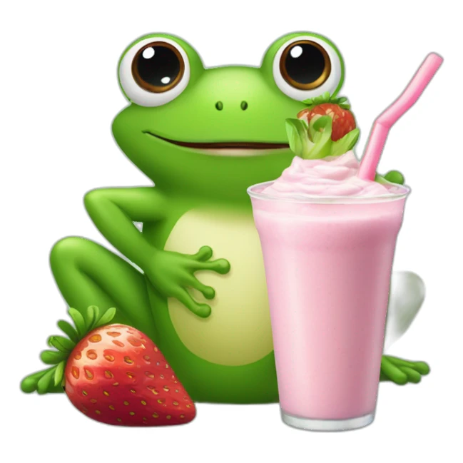 Frog sat on lilly pad drinking a strawberry milkshake sticker
