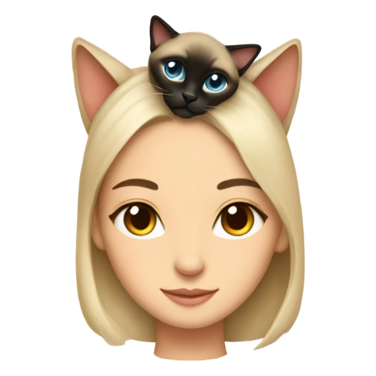A Siamese cat laying on a girls head sticker