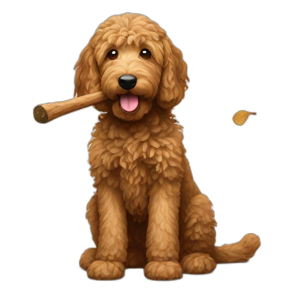 dark goldendoodle chewing on stick sticker