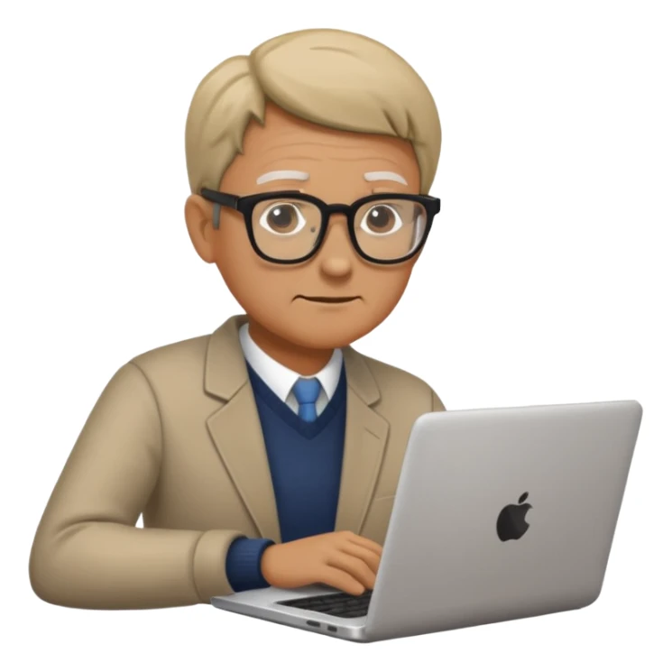 middle aged person working on laptop sticker