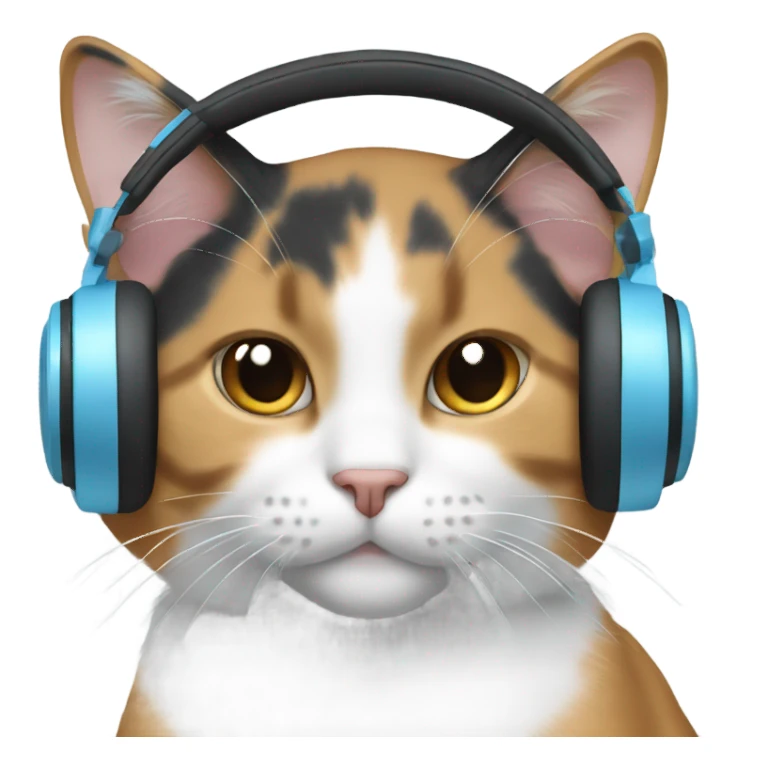calico cat wearing light blue headphone sticker