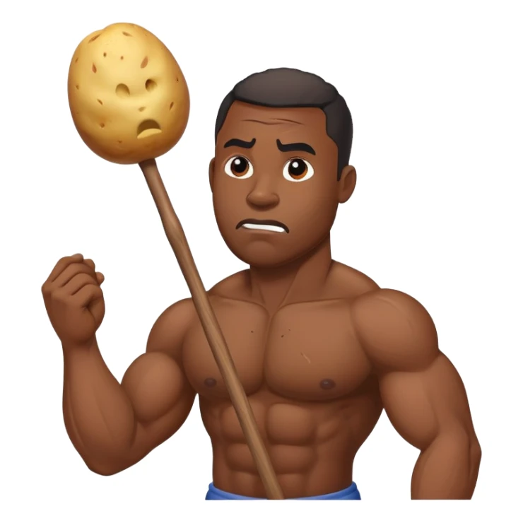 Black buff guy getting beaten by a potato with a stick  sticker
