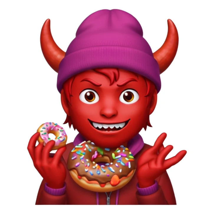 devil wearing beanies holding donut sticker