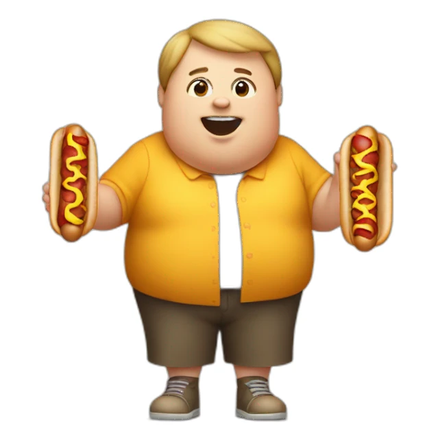 Fat kid with a hotdog sticker