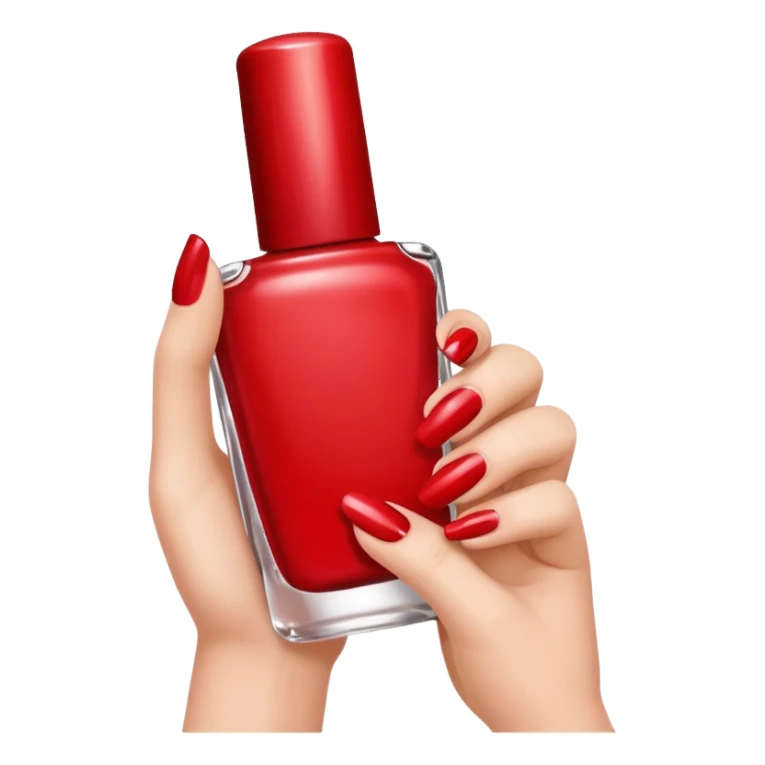 hand with painted nails and nail polish bottle sticker