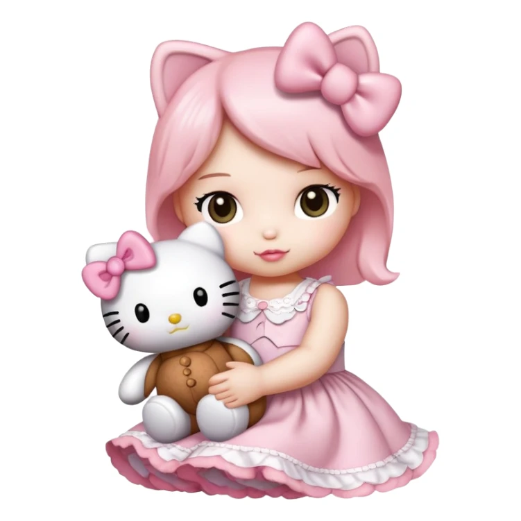 Hello kitty with a light pink bow holding a teddy ebar sticker