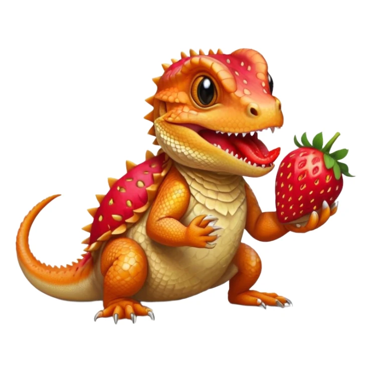 bearded dragon eating a strawberry sticker