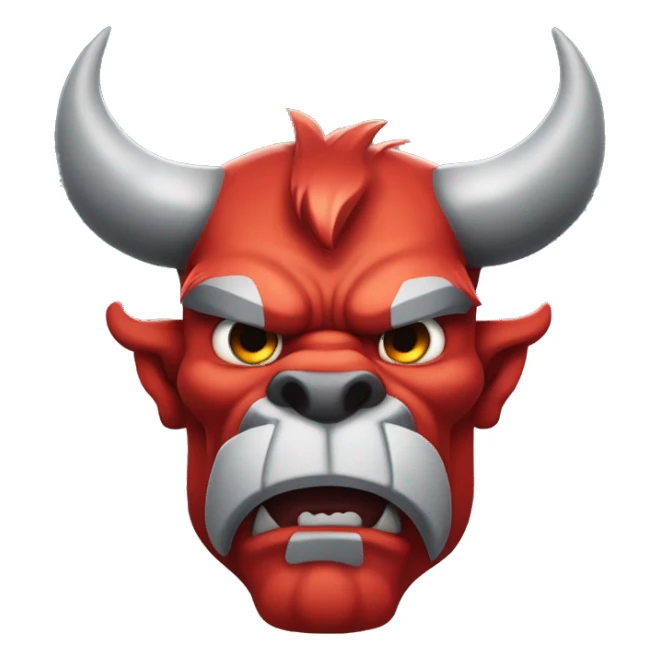  a muscular, demonic-looking bull-like creature, colored red with gray-white beard and horns.  sticker