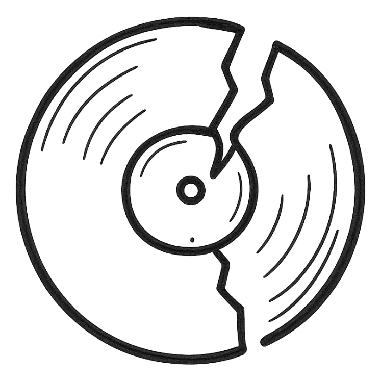 broken vinyl record, hand drawn black outline style sticker