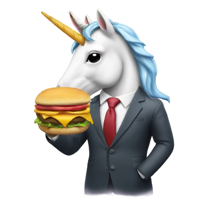 Unicorn in a suit eating a cheeseburger  sticker