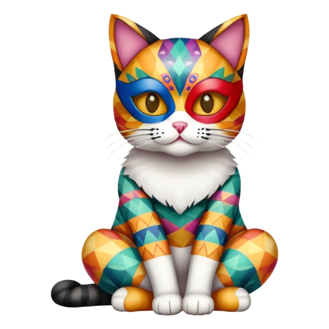 cat full body sitting with colorful patterned mask sticker
