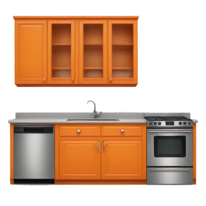 Realistic front facing orange hanging kitchen cabinets and counter.  sticker