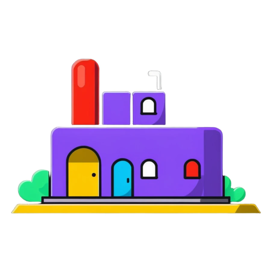 A cartoonish bunker with bright colors and playful elements. sticker