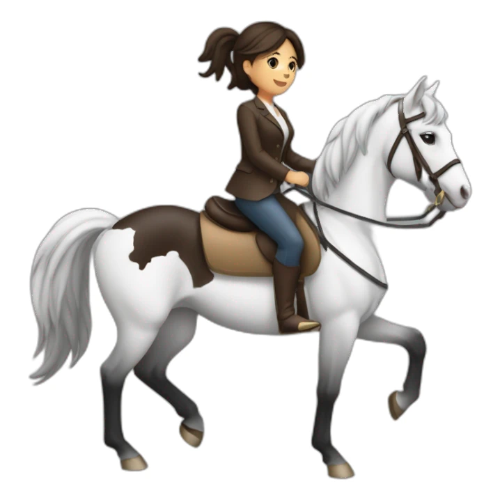 Fille brune sur un cheval noir et blanc sticker