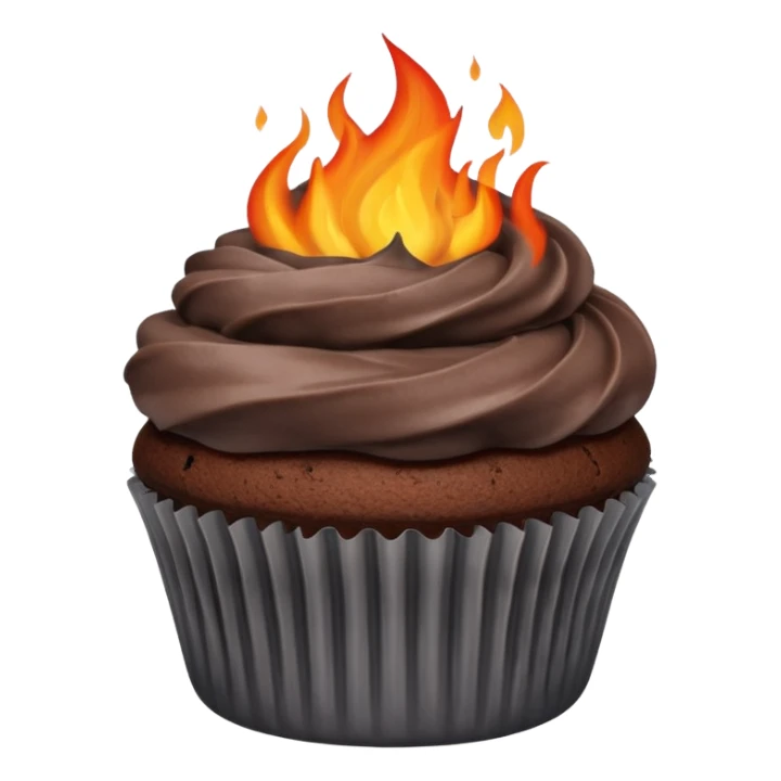 Burnt chocolate cupcake with fire smoke sticker