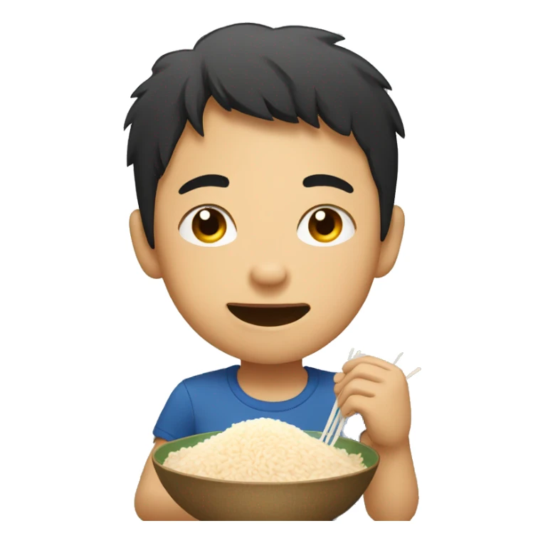 Asian boy eating rice sticker