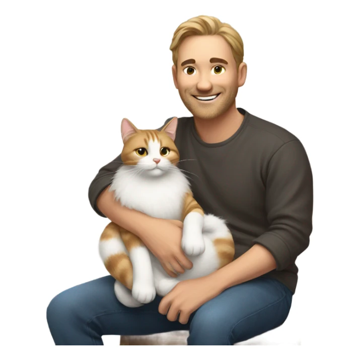 Man with cute cat sticker