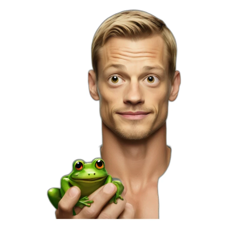 Joel Kinnaman holding a frog sticker