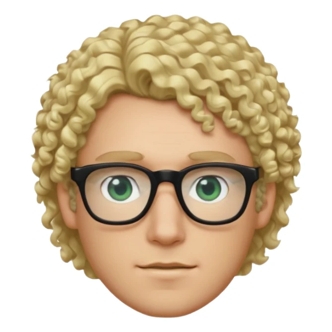 white guy with curly blonde hair and light blue ish green eyes with black glasses  sticker