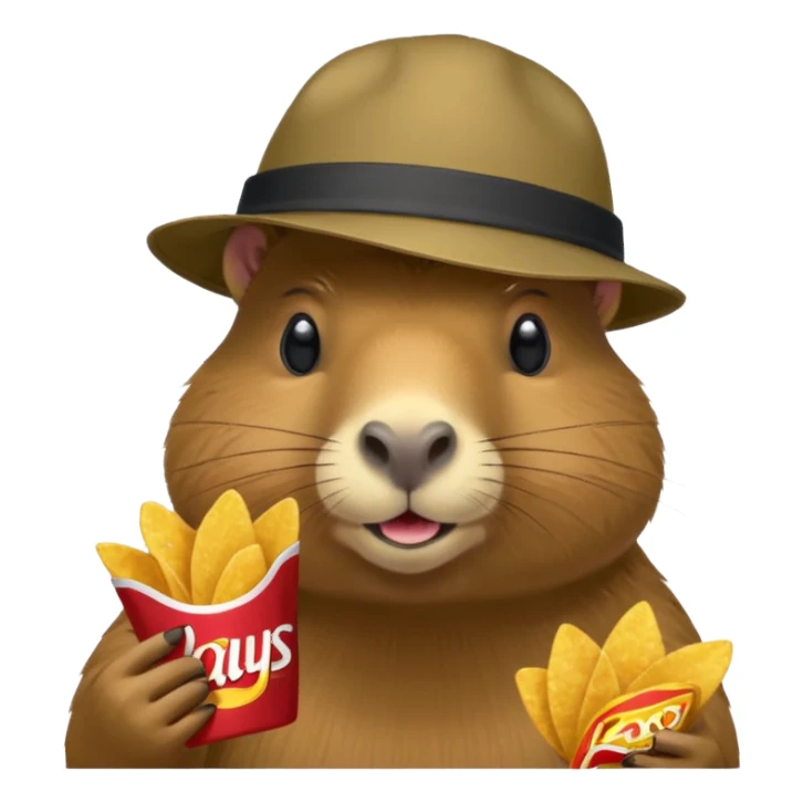 Capybara with a cool hat  eating Lays chips sticker