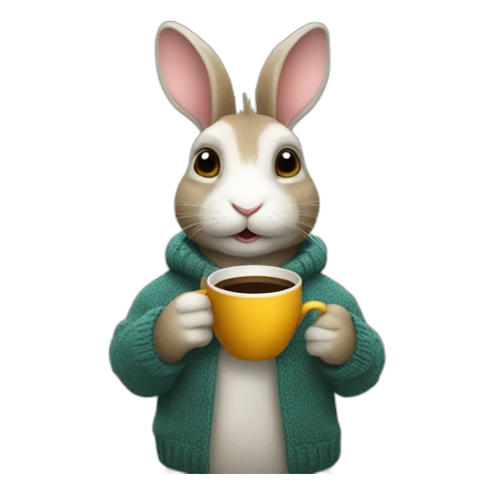 Rabbit with coffe cup in the sweater sticker
