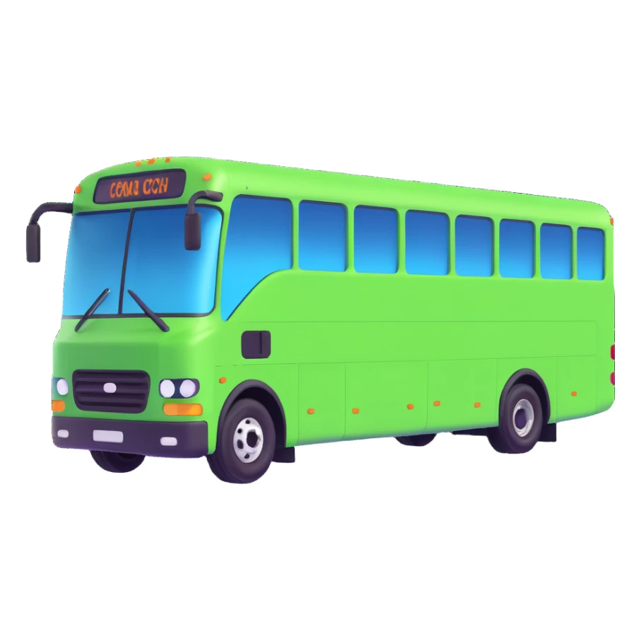 slick modern bright green coach bus side view minimal shiny friendly expression sticker