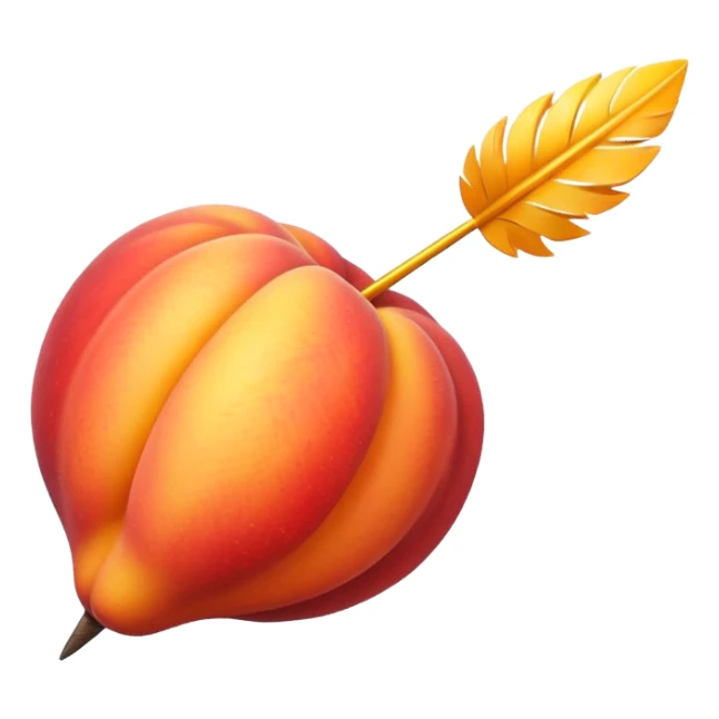 A feathered dart stuck in a peach  sticker