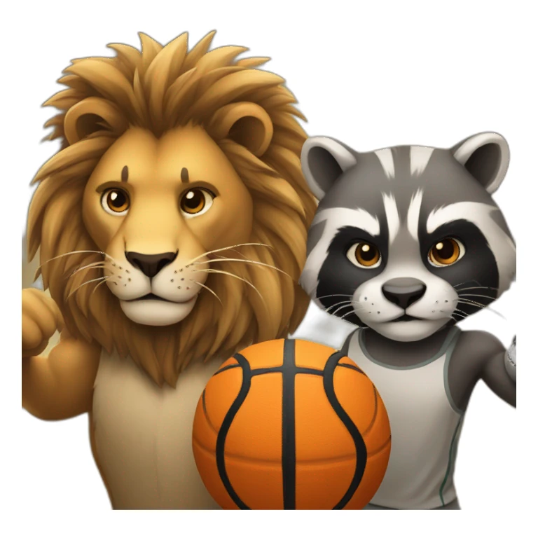 lion and racoon playing basketball sticker
