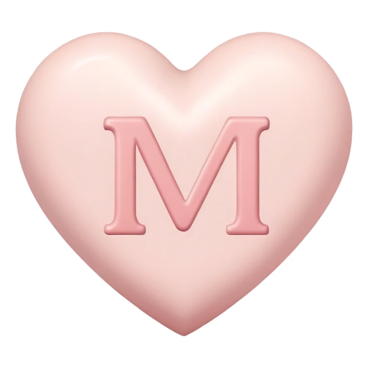 Pretty off white heart with an initial that says “M” in blush pink sticker