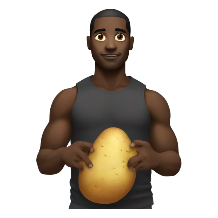 strong black man with potato sticker