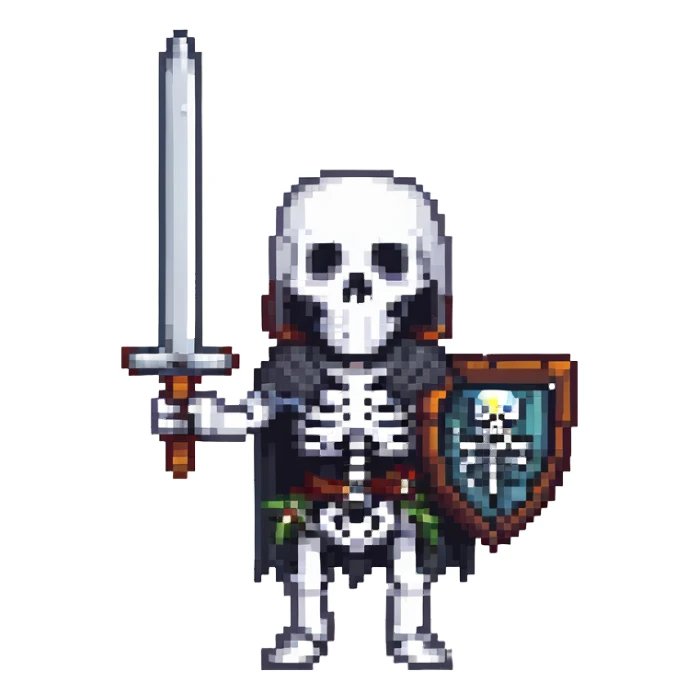 skeleton with a sword, black bones, obsidian sword sticker