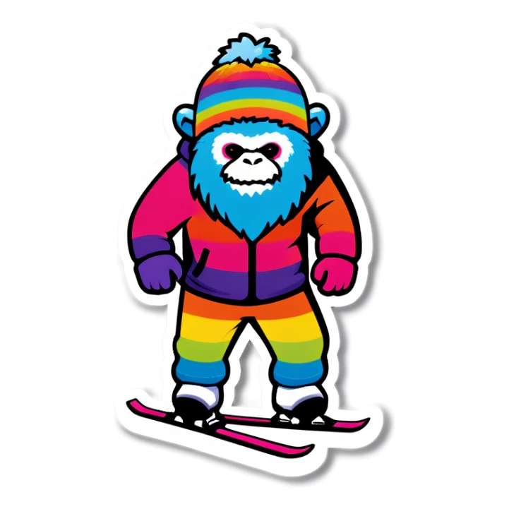 skiing rainbow yeti sticker