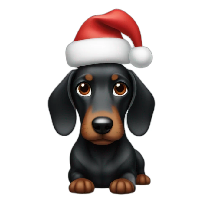 black wiener with a christmas hat sticker