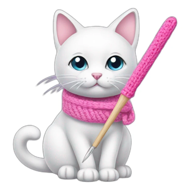 White cat with pink crochet hook sticker