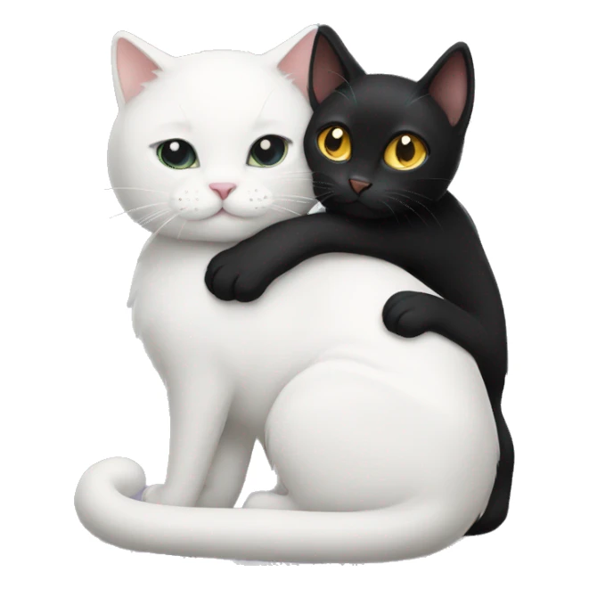 A white cat hugging a black cat sticker