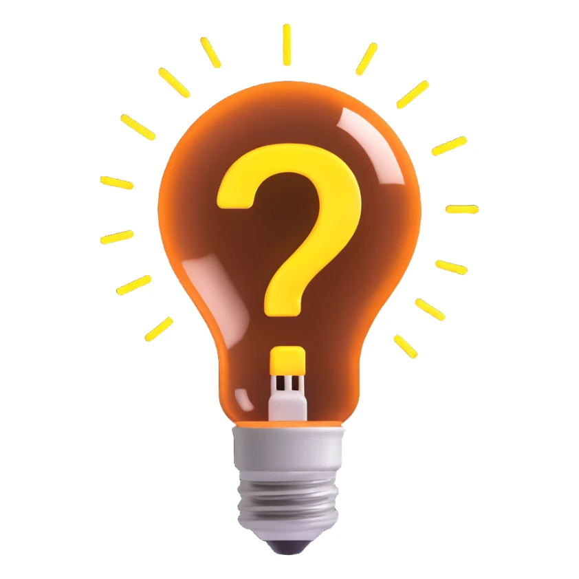 hint emoji, glowing lightbulb, question mark, spark sticker