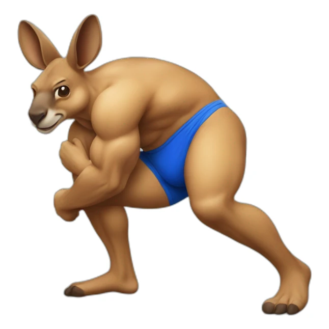 Body builder adult kangaroo blue coloured body punching in left side sticker