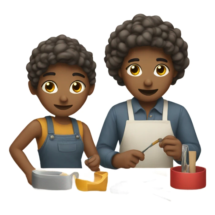 Two people making a craft sticker