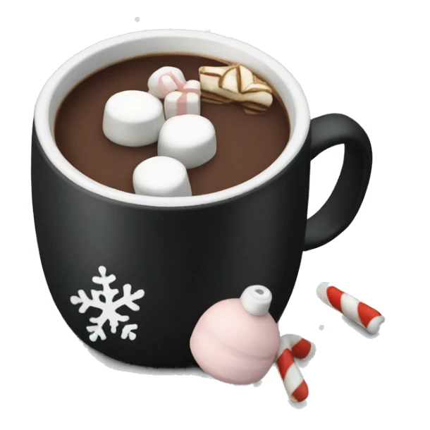 christmas black colour cup with hot chocolate and marshmallows with more Christmas details in the cup sticker