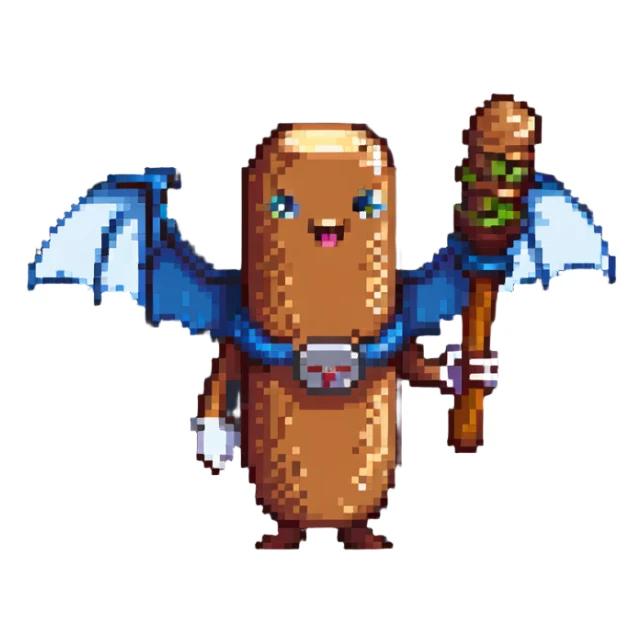 happy sausage character with a bat sticker