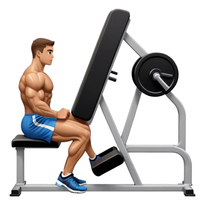 side-view bodybuilder seated weighted calf-raise machine lower leg exercise sticker