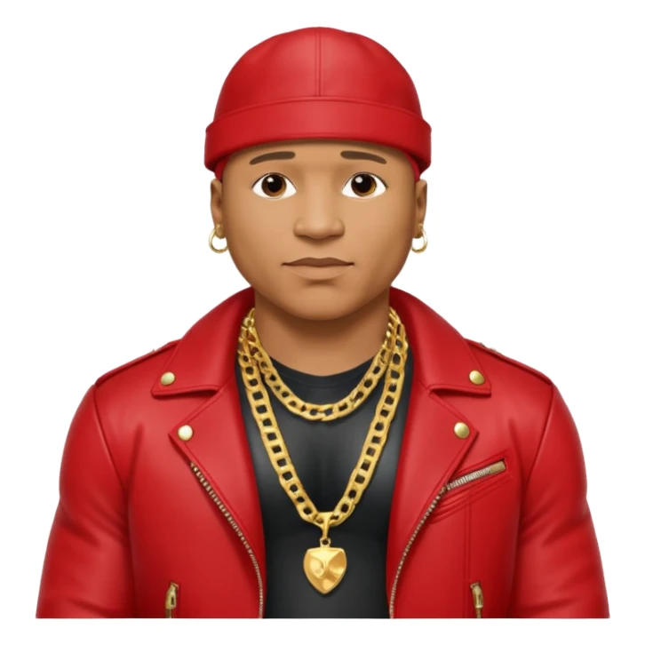 LL Cool J shirtless with necklace, red jacket sticker