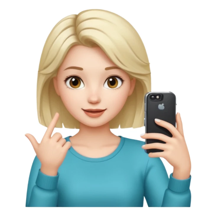 girl holding a phone, recording herself, selfie pose, cheerful expression, modern hairstyle, casual outfit sticker