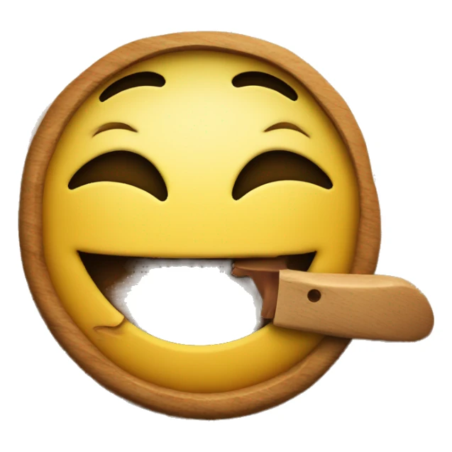 smiley, biting a wooden board sticker