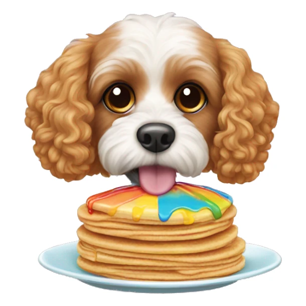 Cavapoo dog eating rainbow pancakes sticker