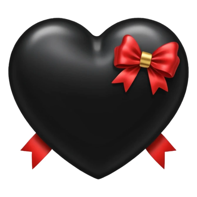 glossy black heart with a gold bow sticker