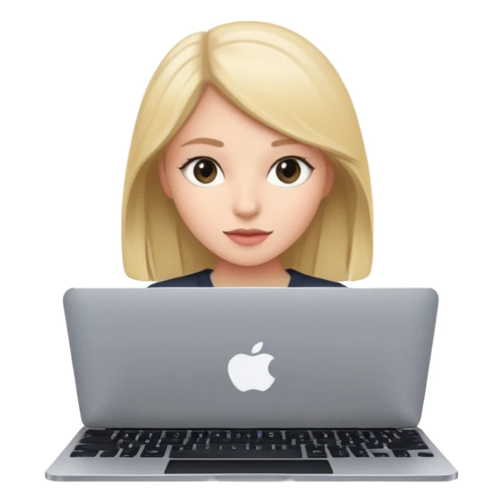 a girl using the mac book air with black  sticker